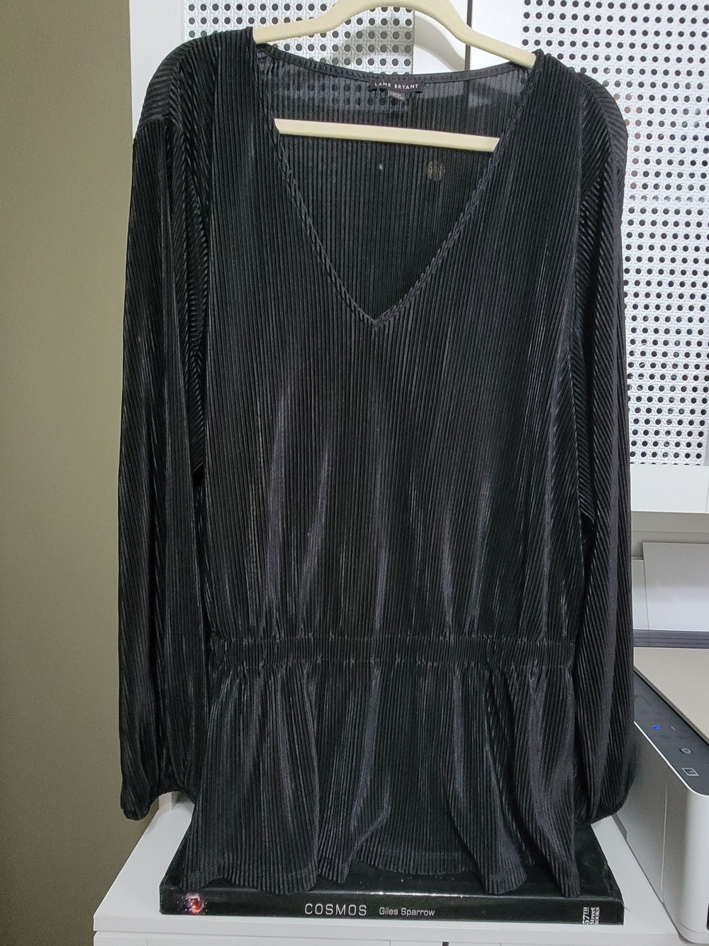 Lane Bryant Black Pleated V-Neck Peplum Top